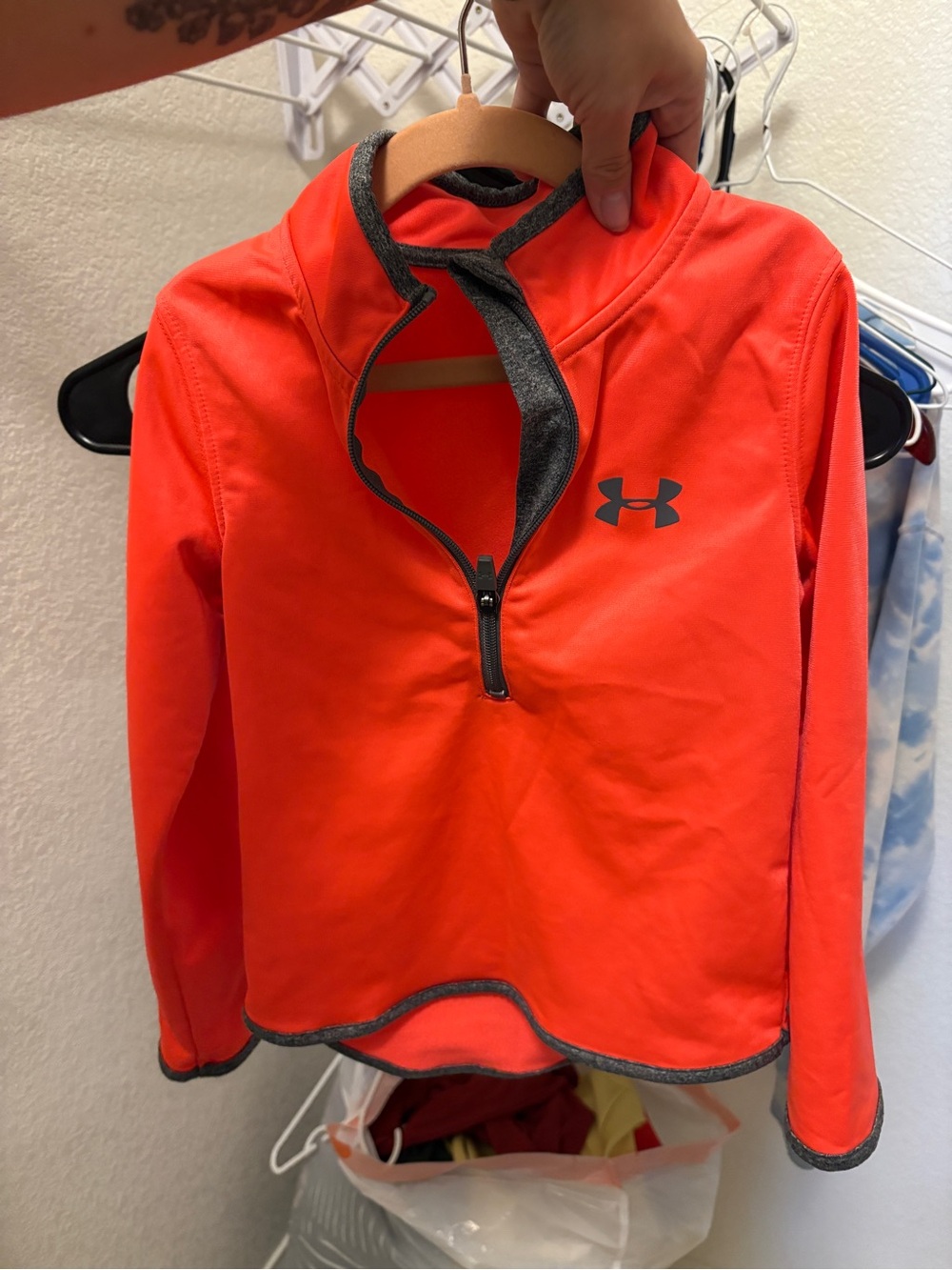 Under Armour Kids Orange Half-Zip Pullover with Gray Trim